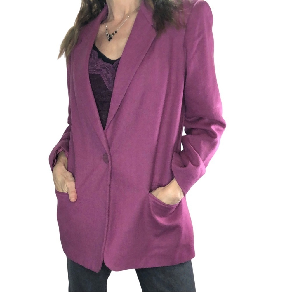 Vtg 90’s Sag Harbor 100% Wool Blazer Wo’s 12 Fuchsia Pink Classic Retro Office